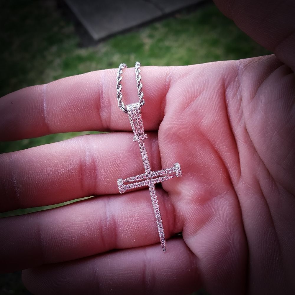 Lab Simulated Diamond Nail Cross Necklace - Picture 4 of 4